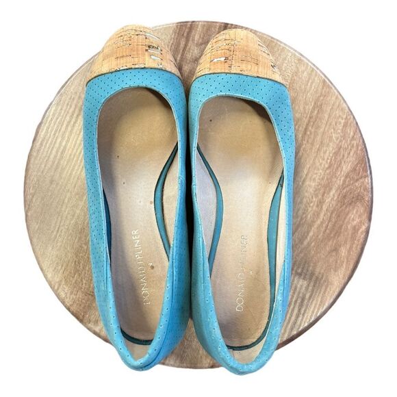 Donald J. Pliner | Cork Heel Toe Blue Turquoise Wedge Slip On Shoes 7 - Picture 4 of 9